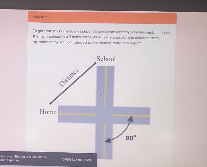 Question 5 1 To get from my home to my school, I travel approximately 4.1 miles east-example-1