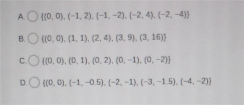 Which set of ordered pairs represents y as a function of x? ​-example-1