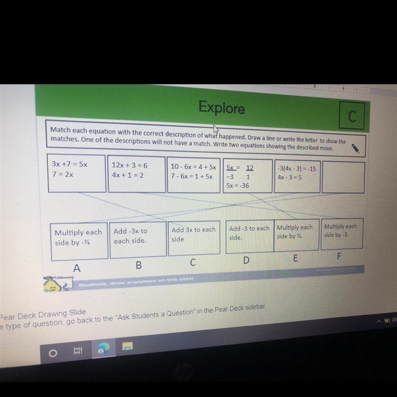 Match each equation with the correct description of what happened. Draw a line or-example-1