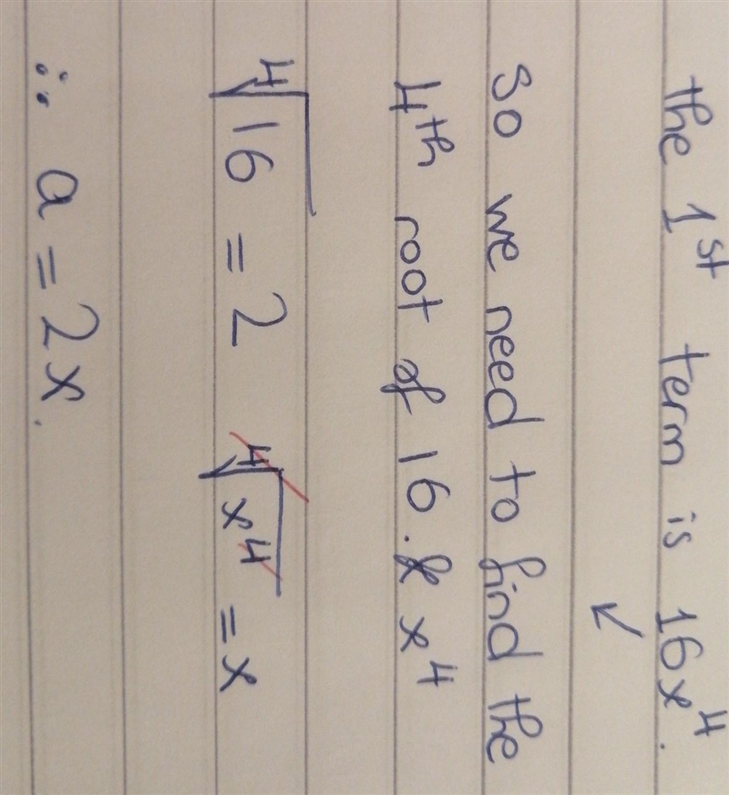 Find a, b, and n of the factored form of the binomial expansion. 16x^4 + 480x^3y + 5,400x-example-2