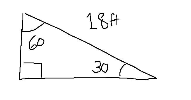 The length of the side opposite the 90 degree angle of a 30-60-90 is 18 ft. Determine-example-1