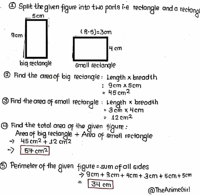 Find the perimeter and area of this shape-example-1