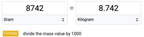 Is 8,742 grams greater, less, or equal to 8.742 kilograms​-example-1