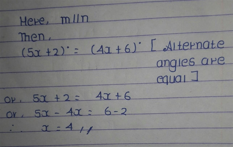 Given m||n, find the value of x. + (5x+2) (4x+6)°-example-1