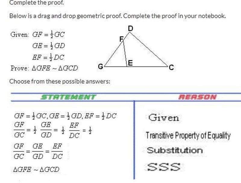 ONE HUNDRED POINTS Complete the proof. Below is a drag and drop geometric proof. Complete-example-1