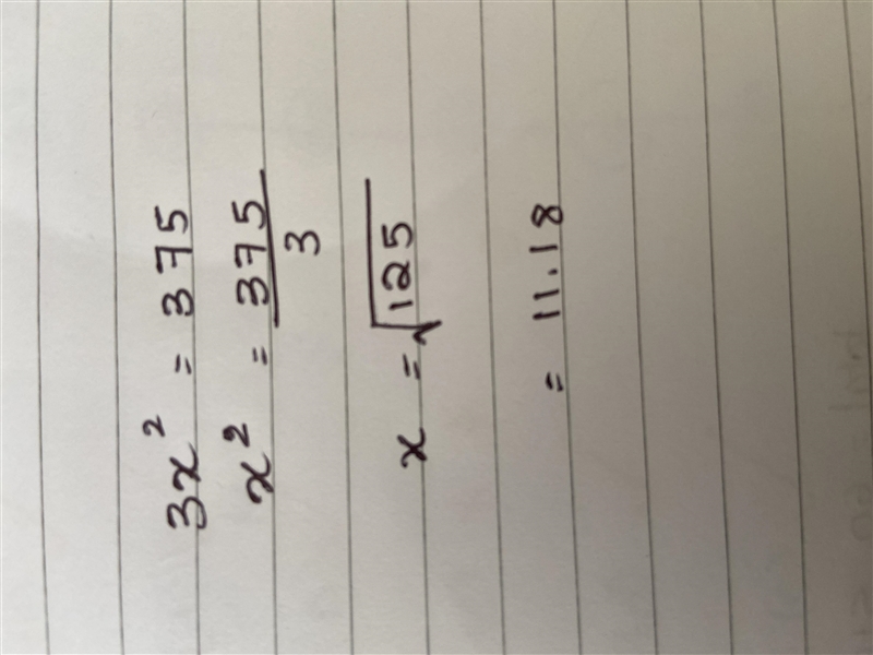 Solve the following equation algebraically: 3x² = 375-example-1