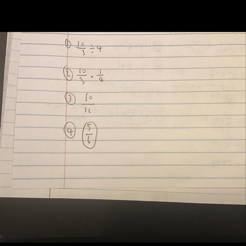 An expression is shown. 10/3 ÷ 4 What is the value of the expression?-example-1