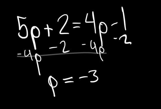 Help me with this problem 5p+2=4p-1-example-1