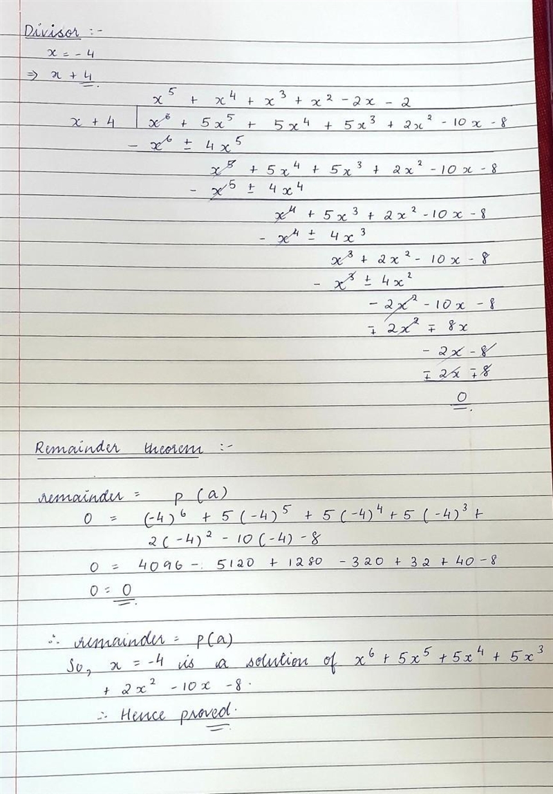 Use the remainder theorem to determine whether x=-4 is a solution of x^6+5x^5+5^4+5^3+2x-example-1