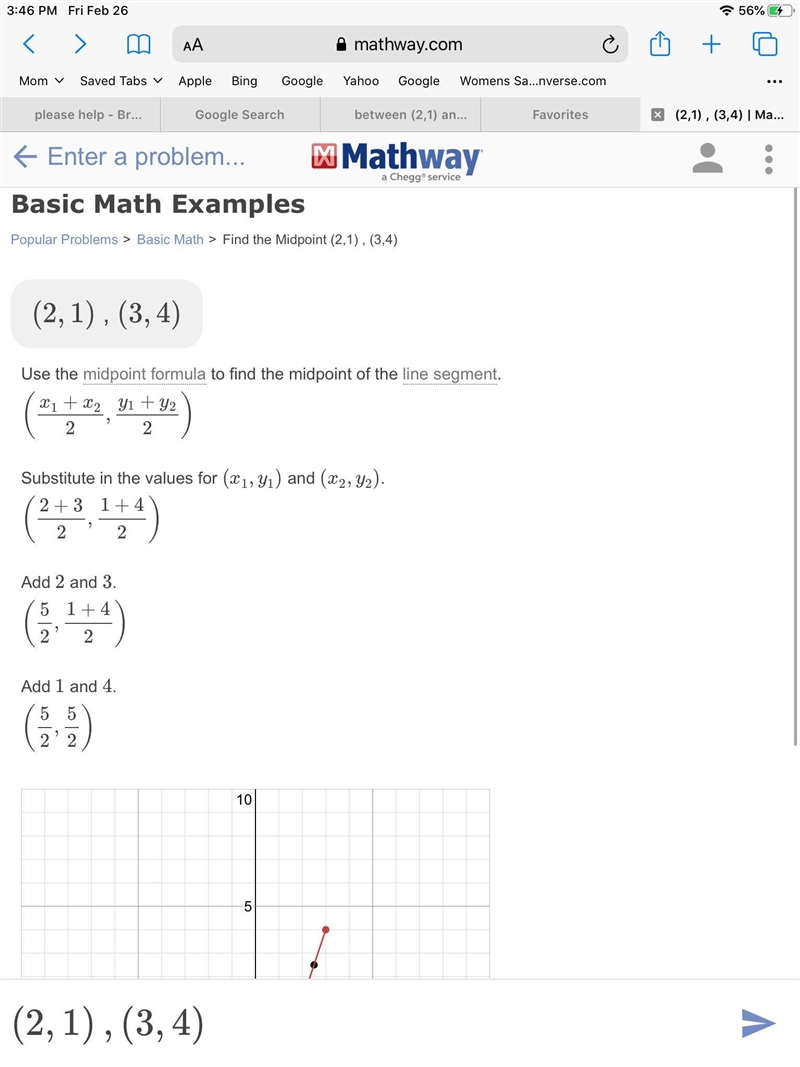 Find the Midpoint between (2,1) and (3,4).-example-1