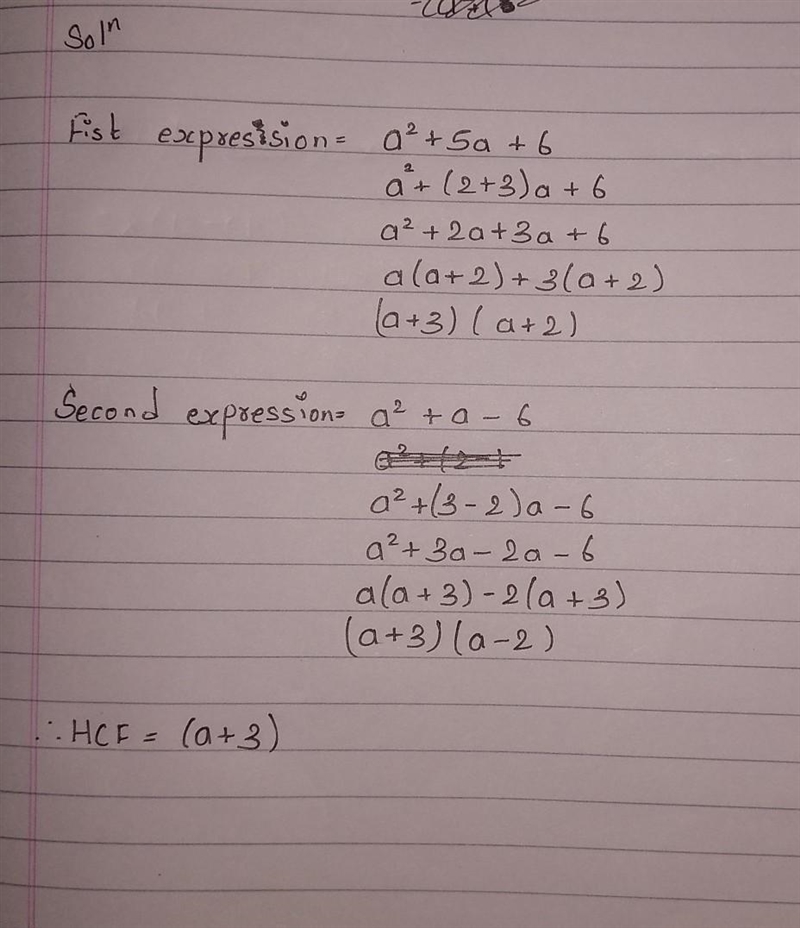 Find HCF of: a square + 5a + 6 and a square + a - 6 pls help):​-example-1