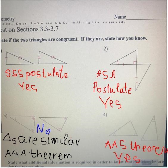 State if the two triangles are congruent. If they are, state how you know.-example-1