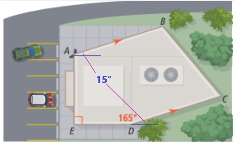 Ricardo wants to install two security cameras at point A so the parking lot from side-example-1