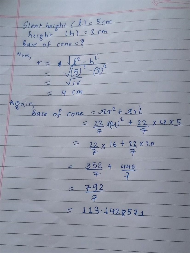 The area of base Of cone shown above-example-1