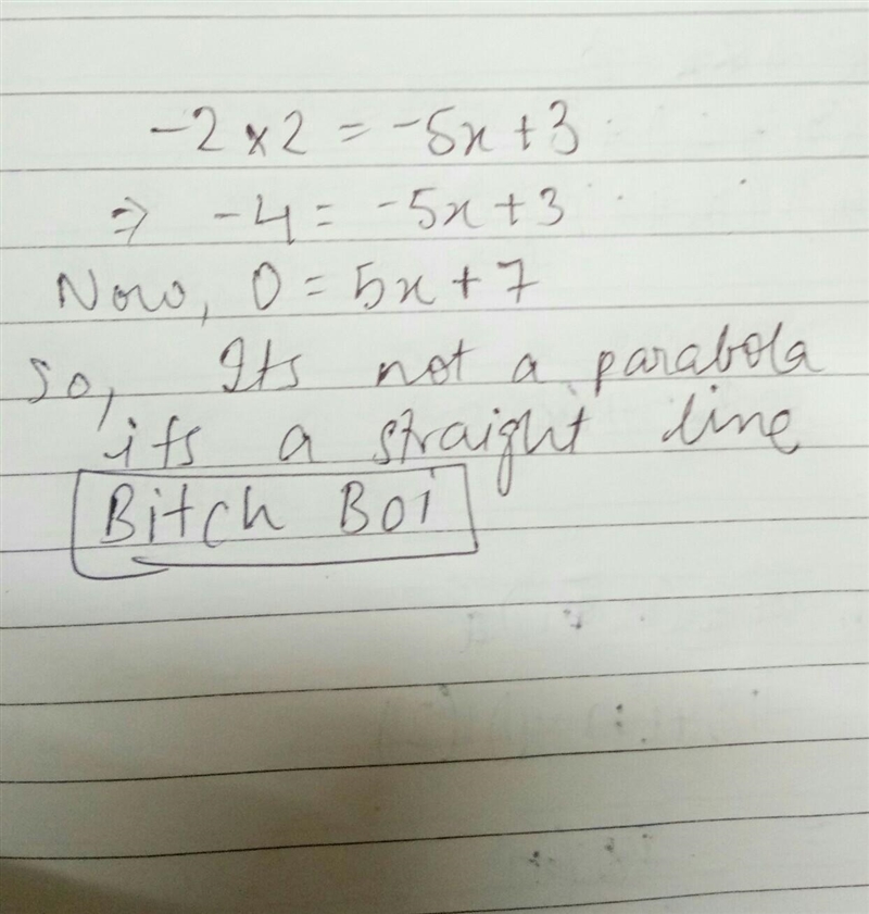 What are the zeros of the parabola represented by the function - 2x2 = -5x + 3? PLZ-example-1