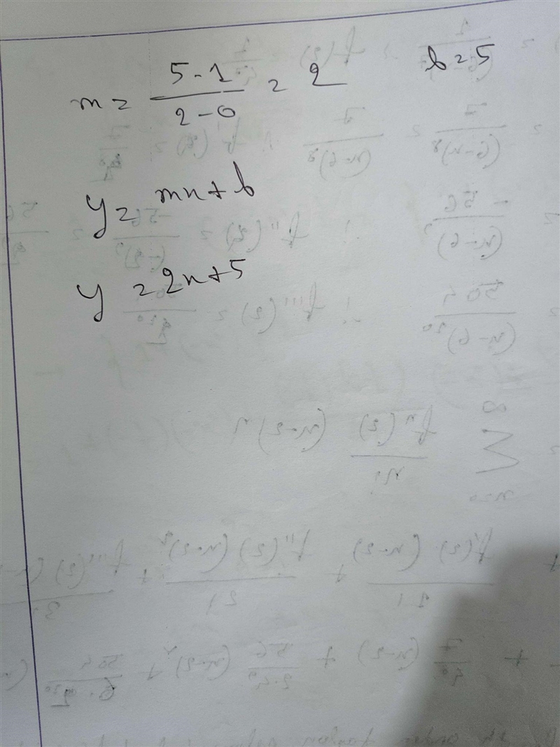 Which equation describes a line with y-intercept (0,5) that passes through the point-example-1