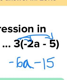 Write this expression in standard form ... 3(-2a - 5)-example-1