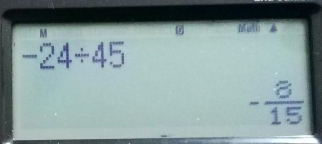 The rational number equivalent to -24/45 is: A) 12/20 B) -8/15 C) -6/9 D) 4/11-example-1