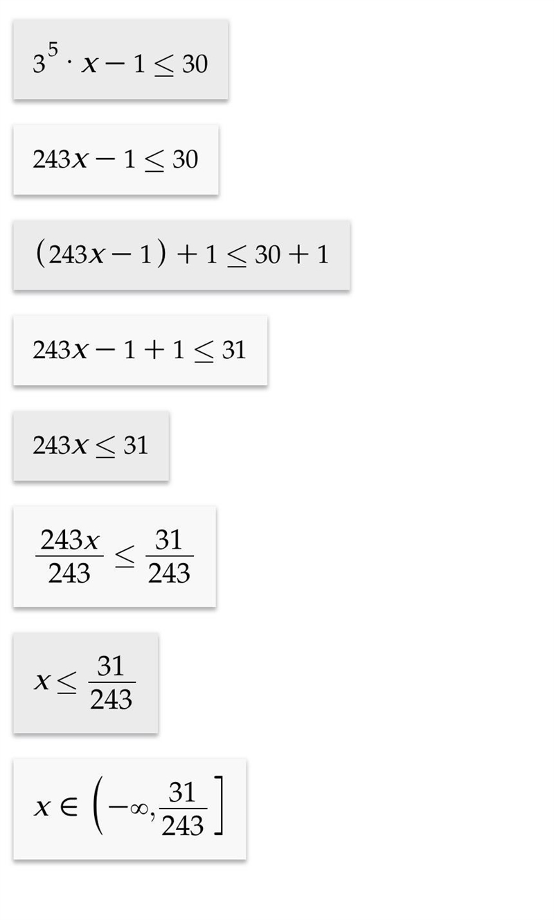 Solve 3^5x-1 ≤ 30. Round to the nearest ten-thousandth. A. x  B. x  C. x  D. x-example-1