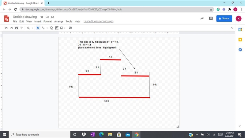 I don't know why I keep getting 93 ft but it says it's wrong... Find the perimeter-example-1