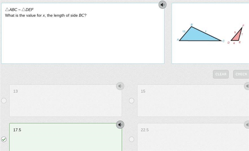 ABC ~ DEF What is the value for x, the length of side BC?-example-1