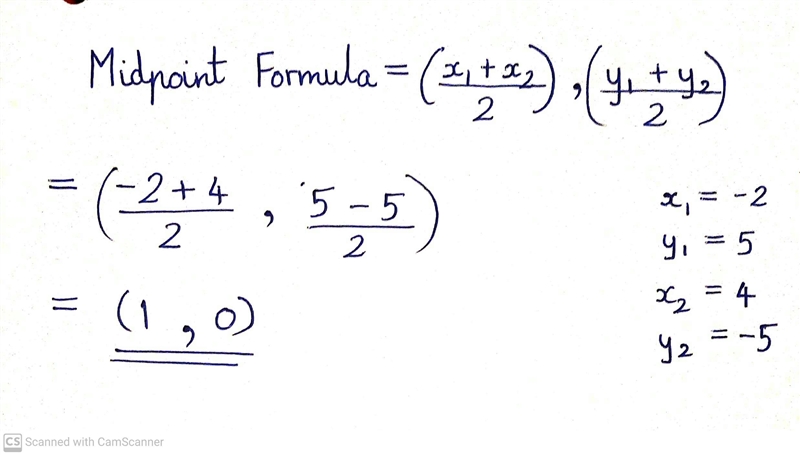 What is the midpoint of AB when A (-2, 5) and B (4, -5)?-example-1