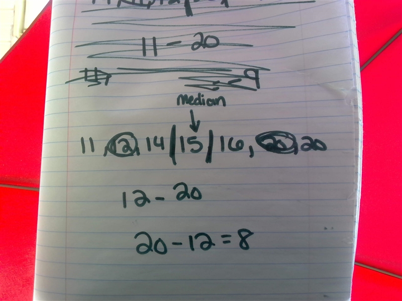 ￼ Jamila earns $14,$11,$20,$15,$20 from babysitting 7 times. Find the interquartile-example-1