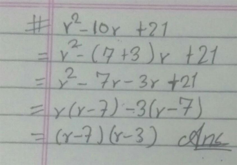 factorise \: \\ \\ r {}^(2) - 10r + 21 ​-example-1