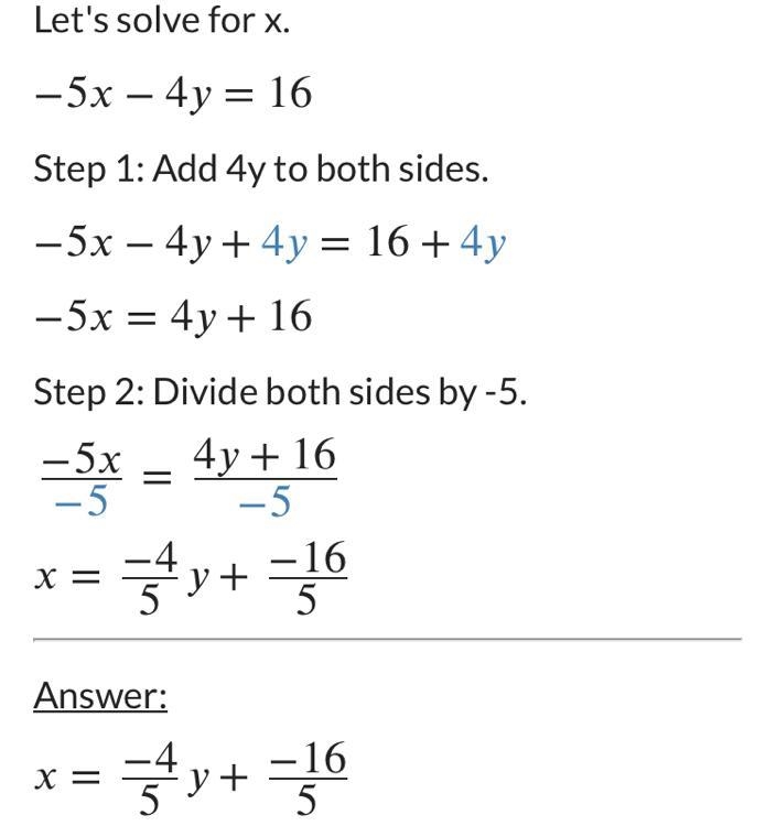 What is the rate of change of the following equation? -5x - 4y = 16-example-1