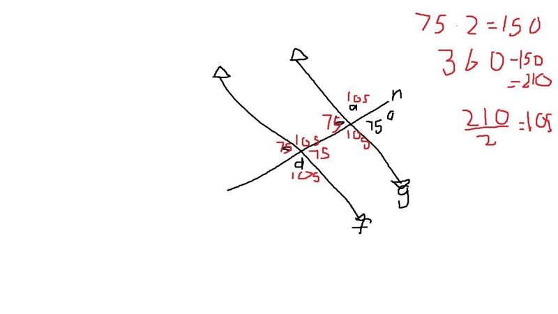 Which should equal 105° to prove that f I g? abcd-example-1