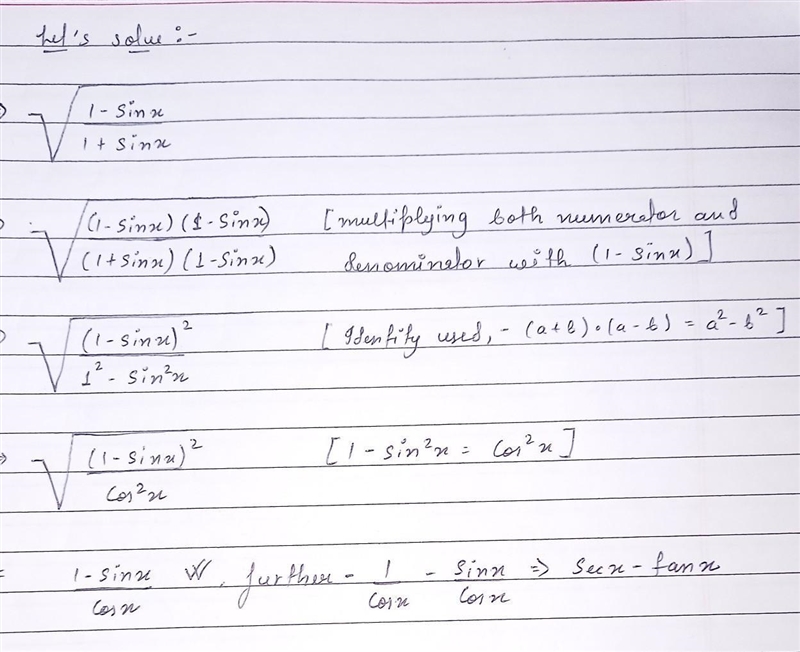 Evaluate: \sqrt{ (1 - \sin(x) )/(1 + \sin(x) ) } Solve this problem please..​-example-1