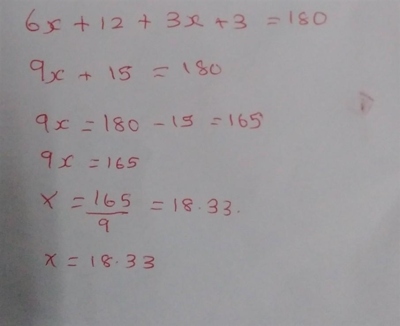 Find the value of x. 6x + 12 3x + 3​-example-1