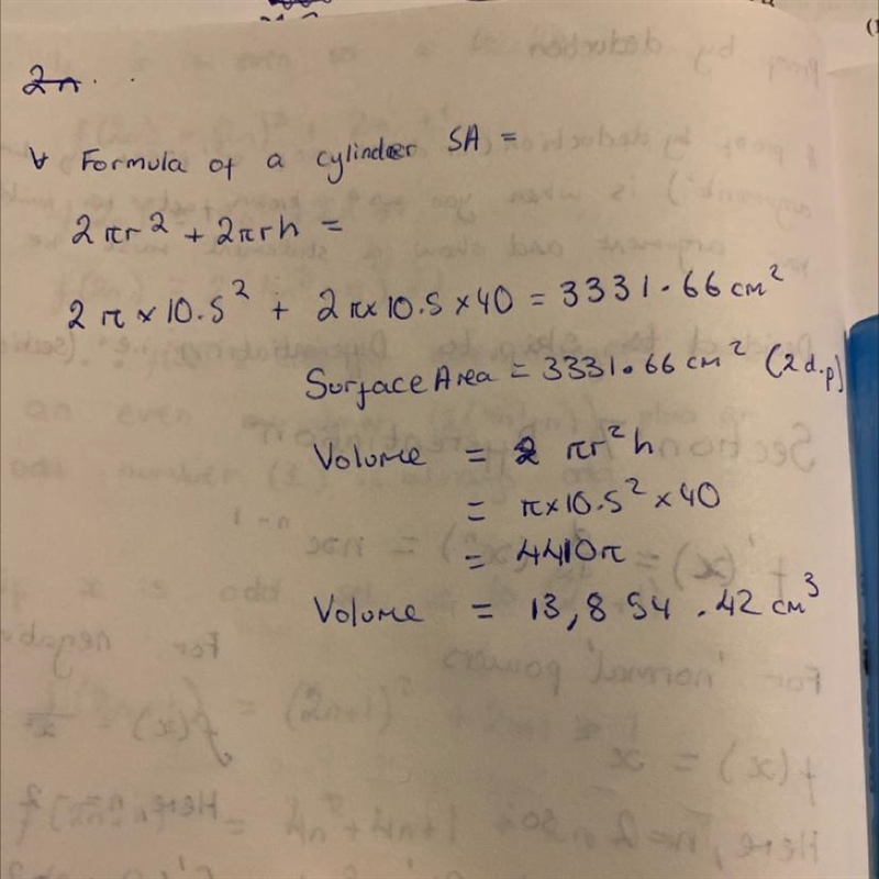 If the height of cylinder 40cm and radius 10.5 find total surface and volume ​-example-1