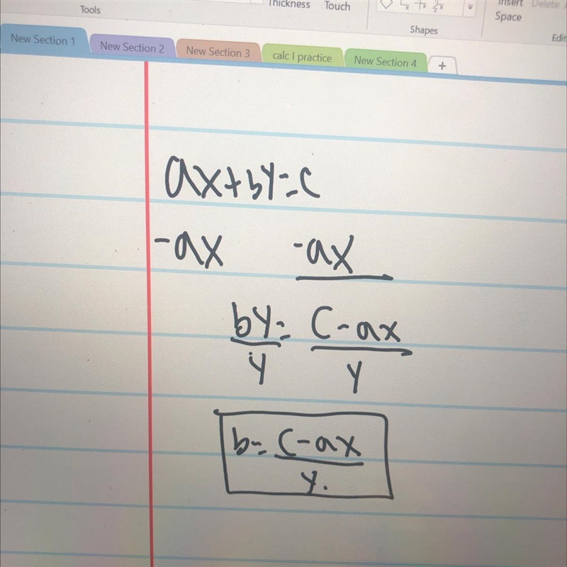 What is the result of solving this equation for b? ax + by = c-example-1