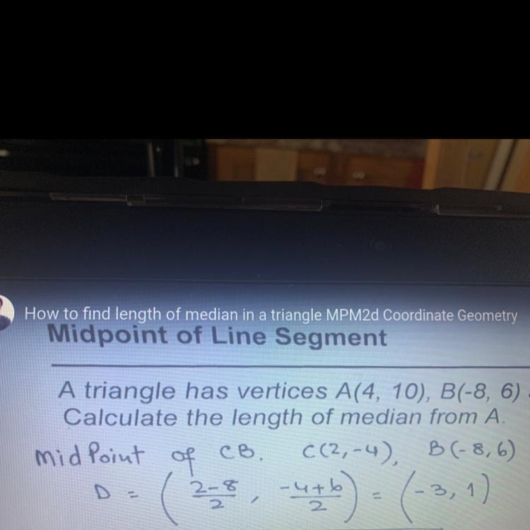 How to find median of a triangle with coordinates-example-1