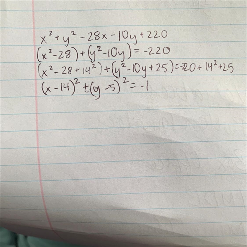 Complete the squares in order to write the equation of the circle. Then identify the-example-1