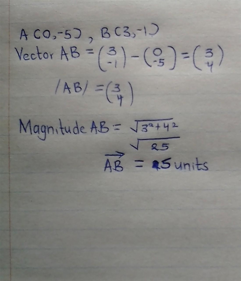 The co-ordinates of points (0,-5)&(3,-1) respectively .Find Vector AB Magnitude-example-1