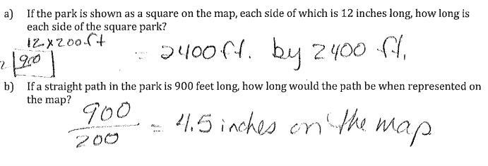 If a straight path in the park is 900 feet long, how long would the path be when represented-example-1