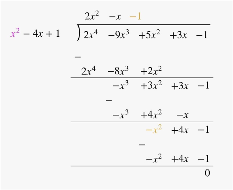 Find all the zeroes of polynomial 2x4 – 9x3 + 5x2 + 3x – 1 ,if two of its zeroes are-example-1