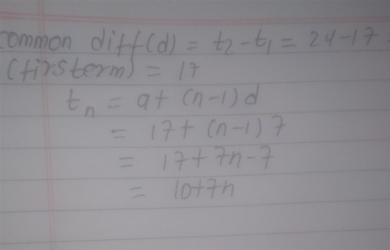 17, 24, 31, 38, ... common diffrence Arithmetic Sequences-example-1