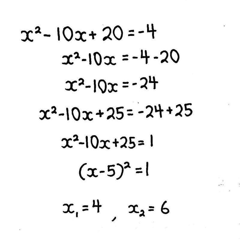 3) x^2- 10x + 20 =-4 Square strategy-example-1