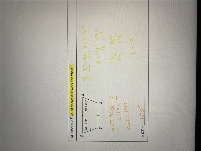 9. Find mZT. R (x - 17) (4x + 28) T S-example-1