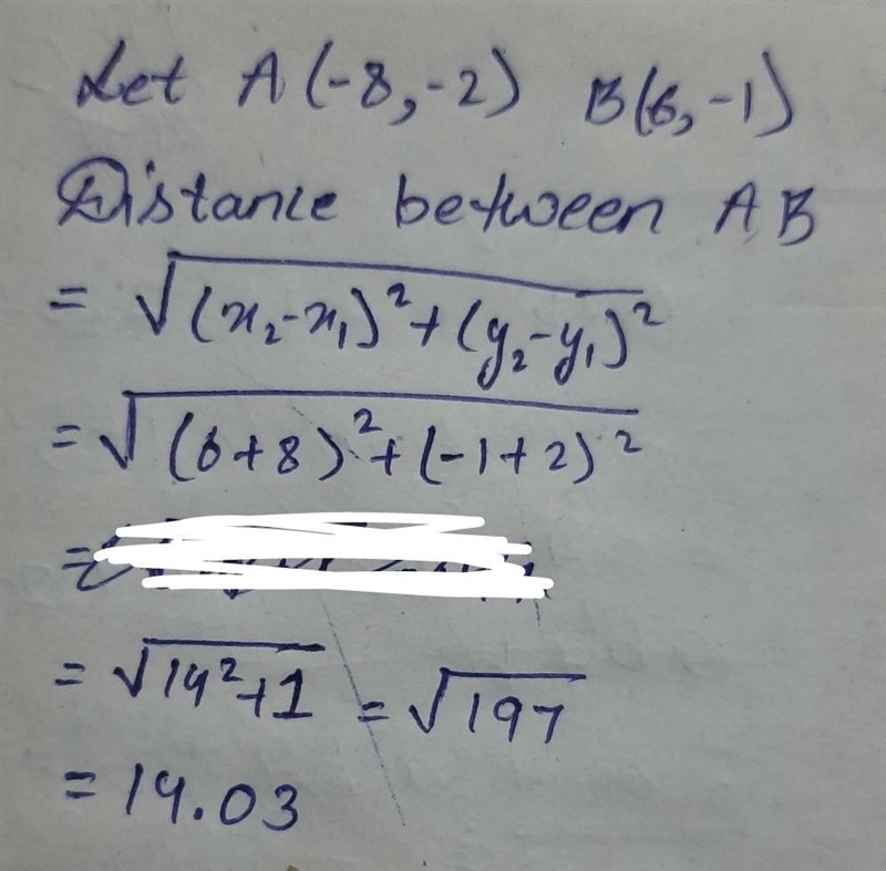 Find the distance between (-8,-2) and (6,-1)-example-1