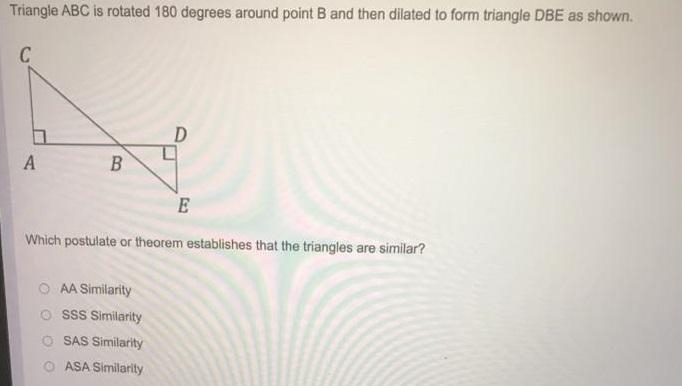 Question 11 of 11 - Geo S5-6_FSQ_OL_FY21 Question: 1 Triangle ABC is rotated 180 degrees-example-1