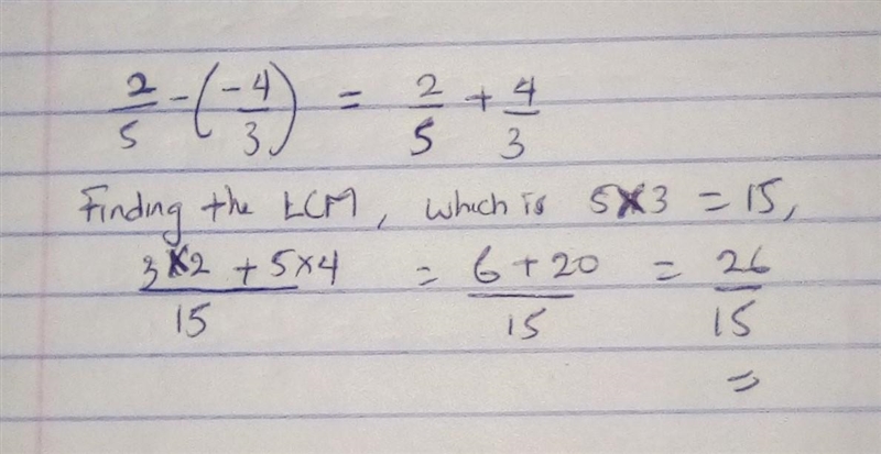 2/5 - (-4/3) = what does it equal because im really confused-example-1