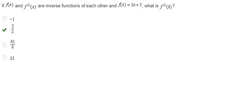 If fx) and f^-1(x) and inverse functions of each other and f(x) =2x+5, what is f^-1(8)? O-example-1