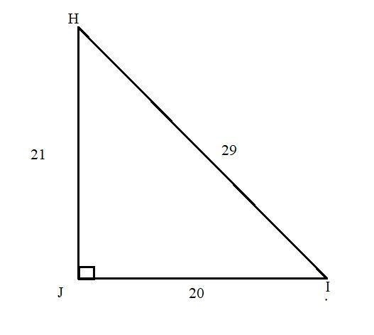 n ΔHIJ, the measure of ∠J=90°, HJ = 21, JI = 20, and IH = 29. What ratio represents-example-1