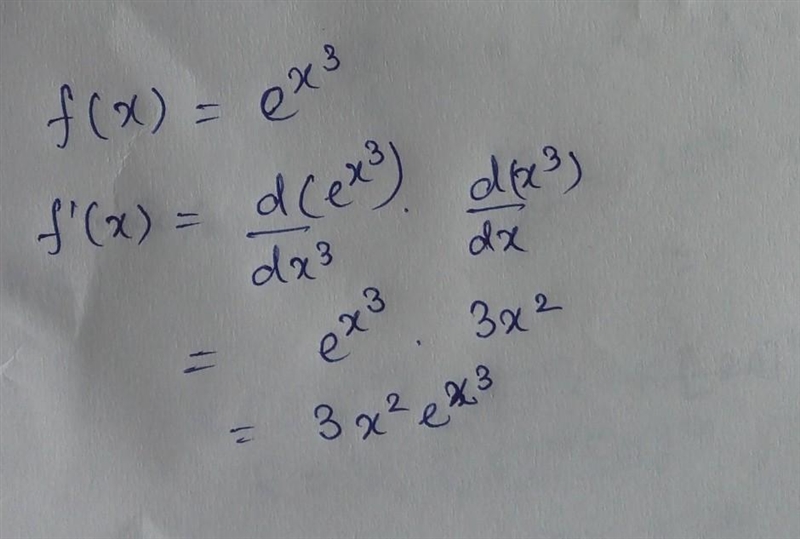 Find the first derivative of the following: f(x)=e^{x³}​-example-1