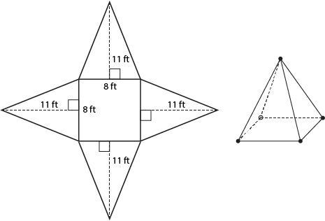 What is the lateral surface area of the square pyramid represented by this net? Enter-example-1