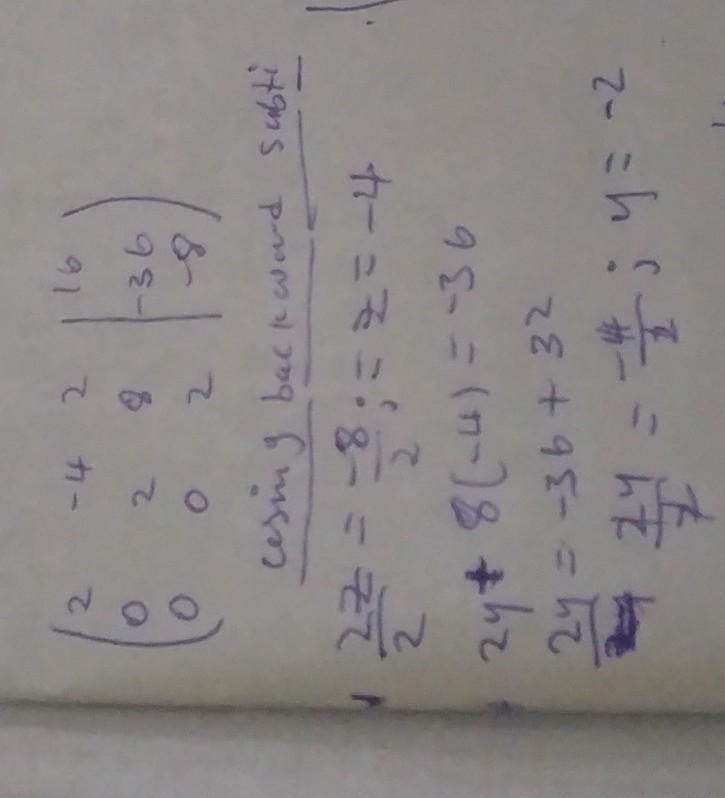 Solve the system using a matrix. 2x – 4y + 2z = 16 -2x + 5y + 2z = -34 x – 2y + 2z-example-2